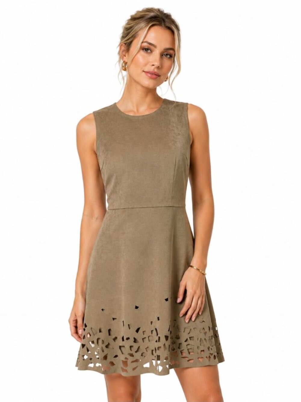 Elie Tahari Women's Ophelia Laser Cut Faux Suede Dress Above Knee Sheath Size 4